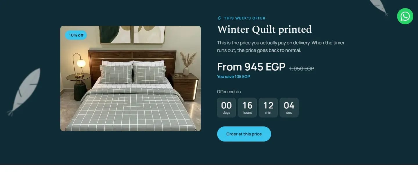 This week's offer: Winter Quilt printed, with a countdown
