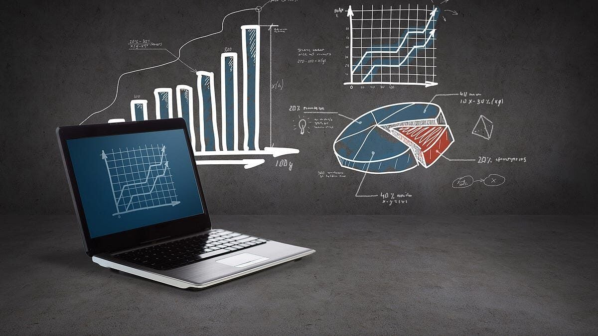 Marketing analyst reviewing a performance dashboard on a laptop in an office