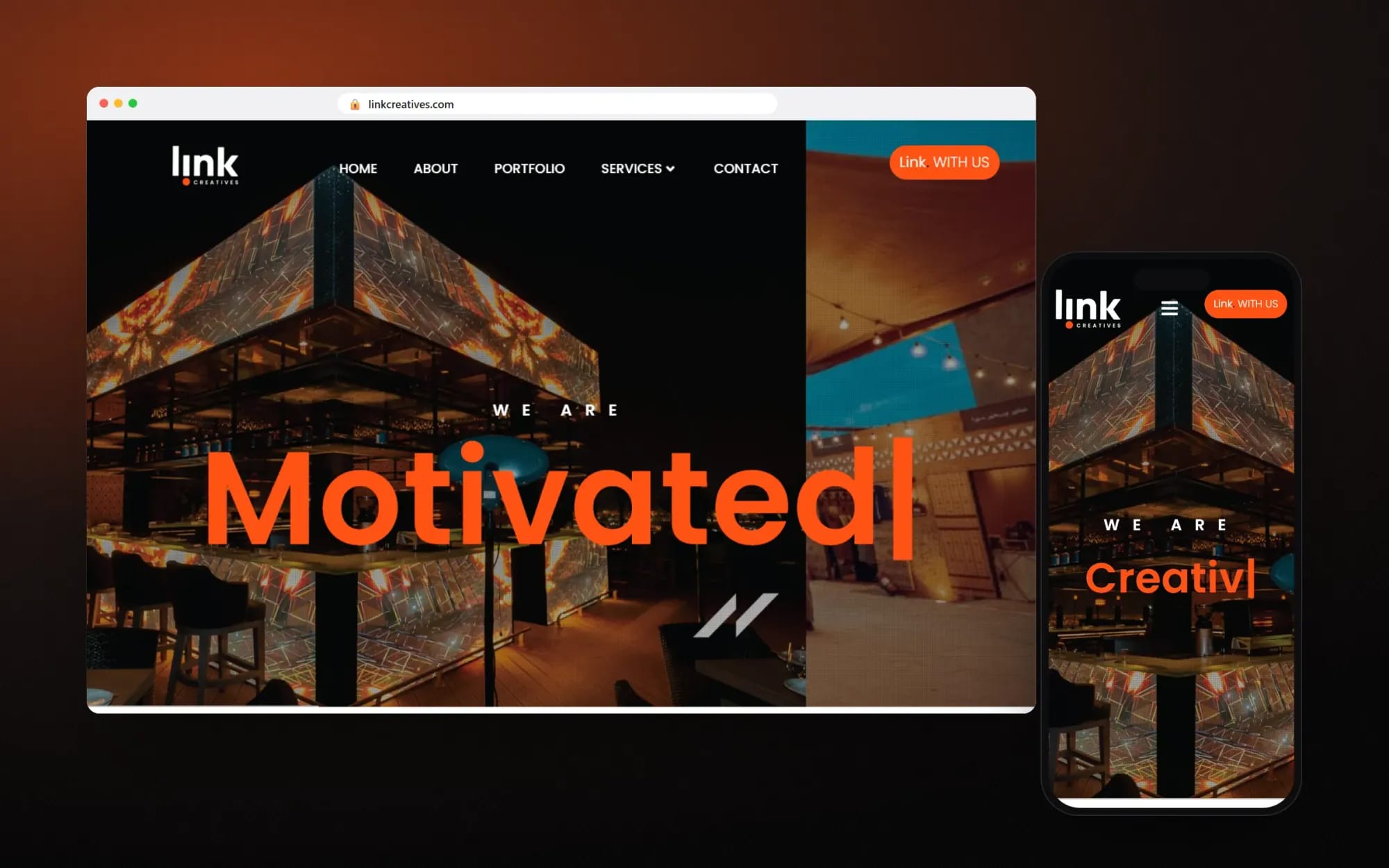 The Link Creatives home page in a browser and on a phone