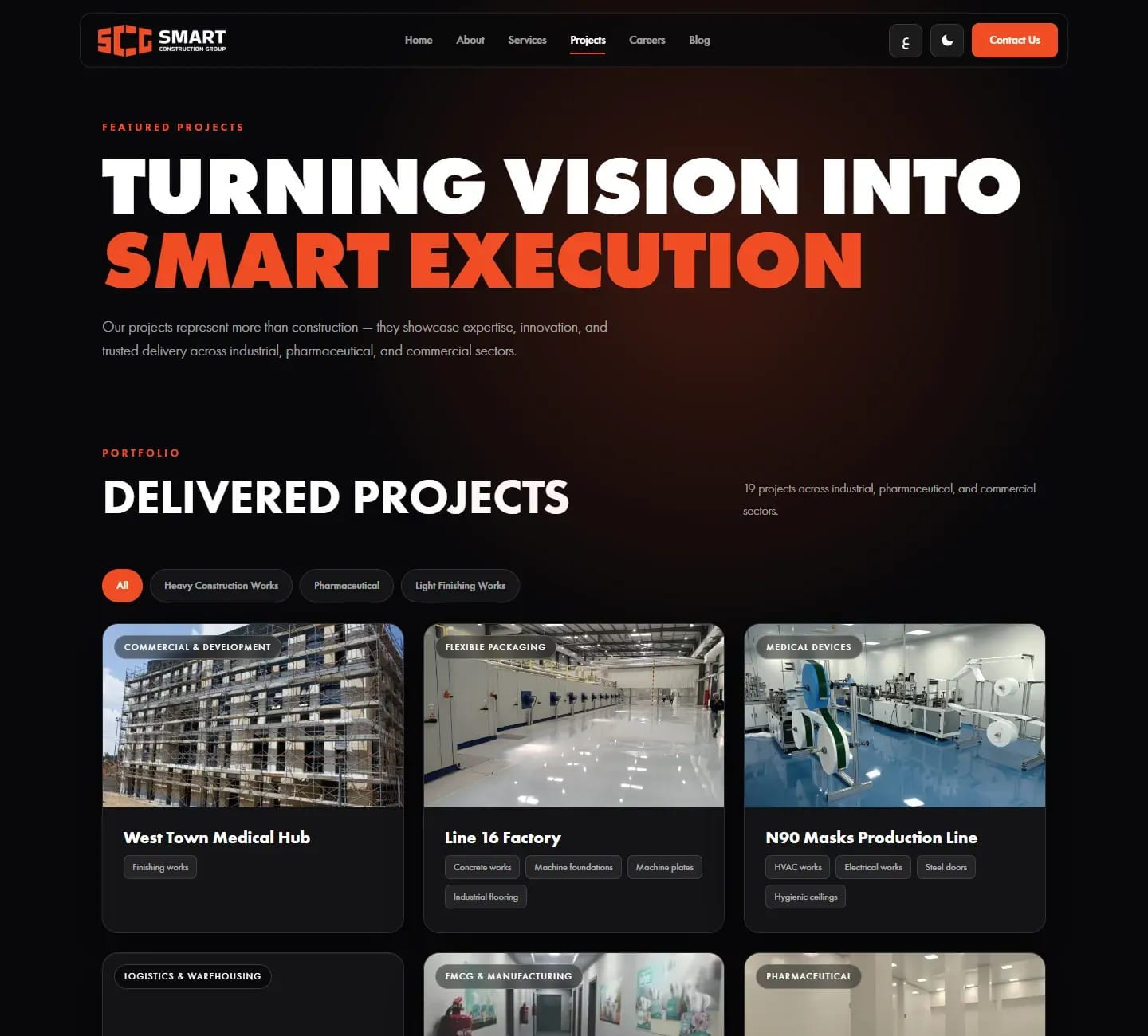 Delivered projects with sector filters