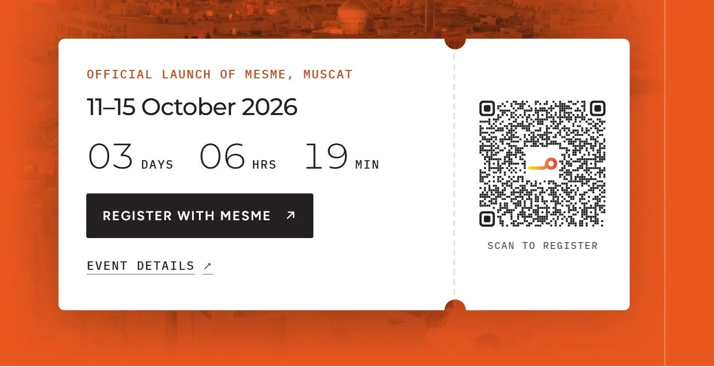 Event ticket with a live countdown and a QR code to register
