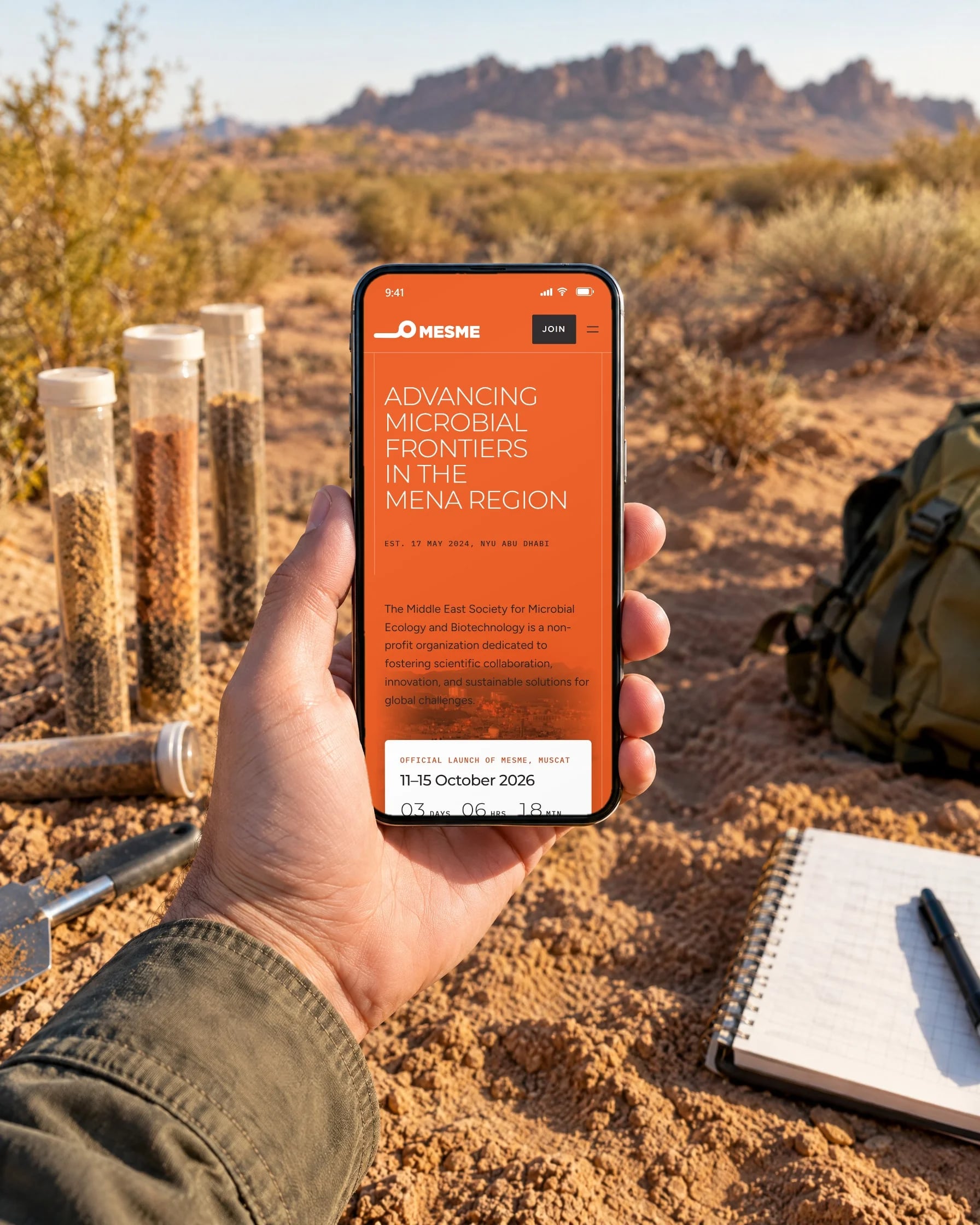 MEsME on a phone at a desert field site