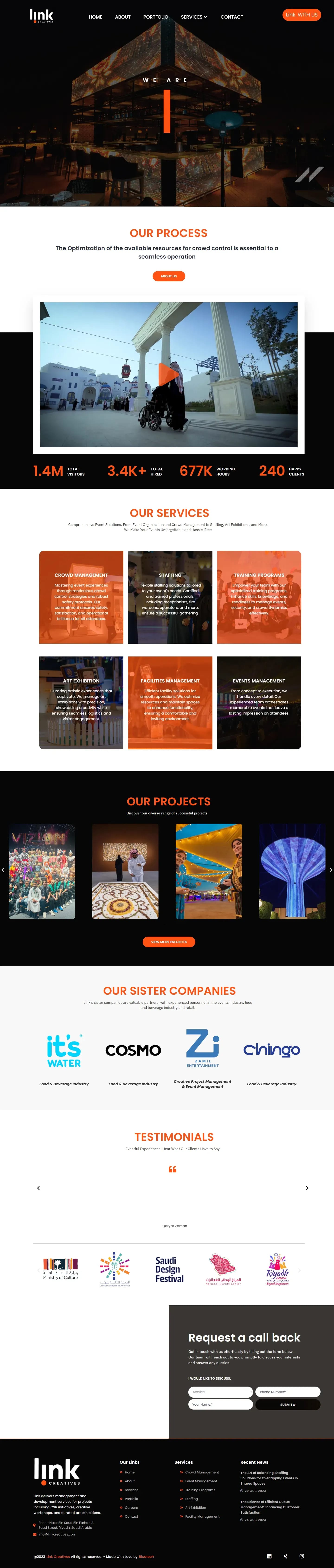 The full Link Creatives home page