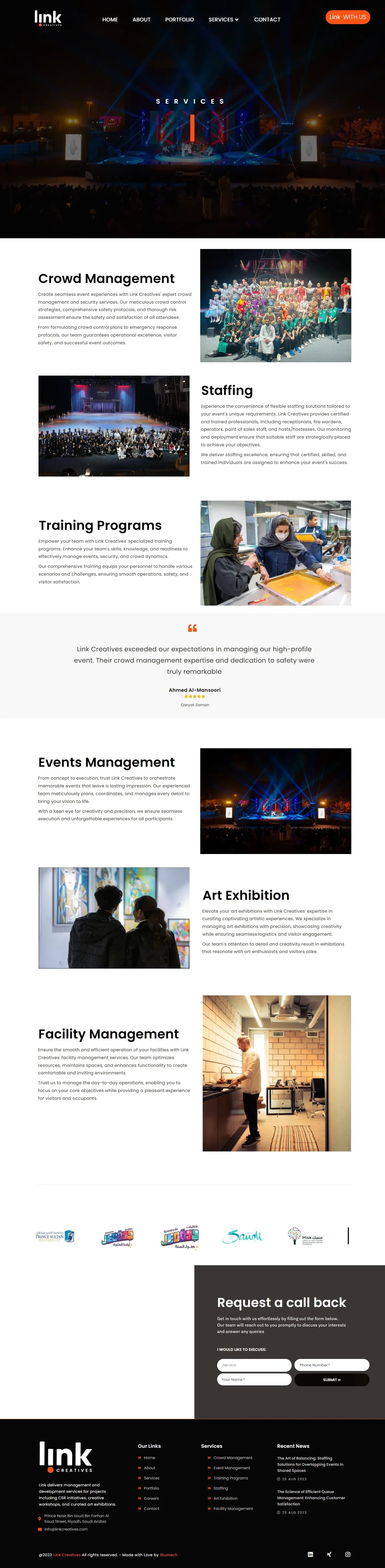 The full Link Creatives services page